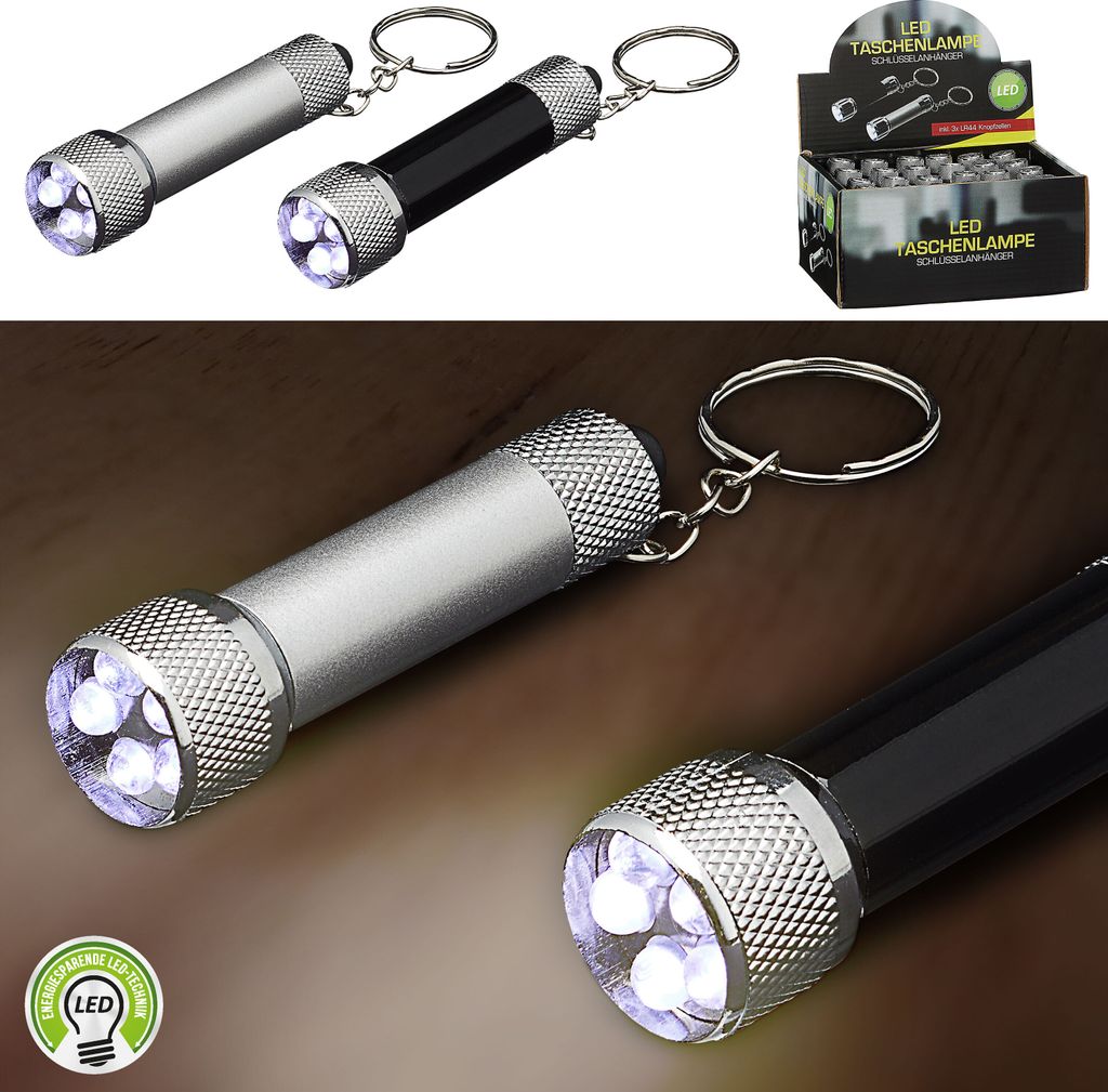 Taschenlampe Schlüsselanhänger 24 Stück Display silber Produktbild 