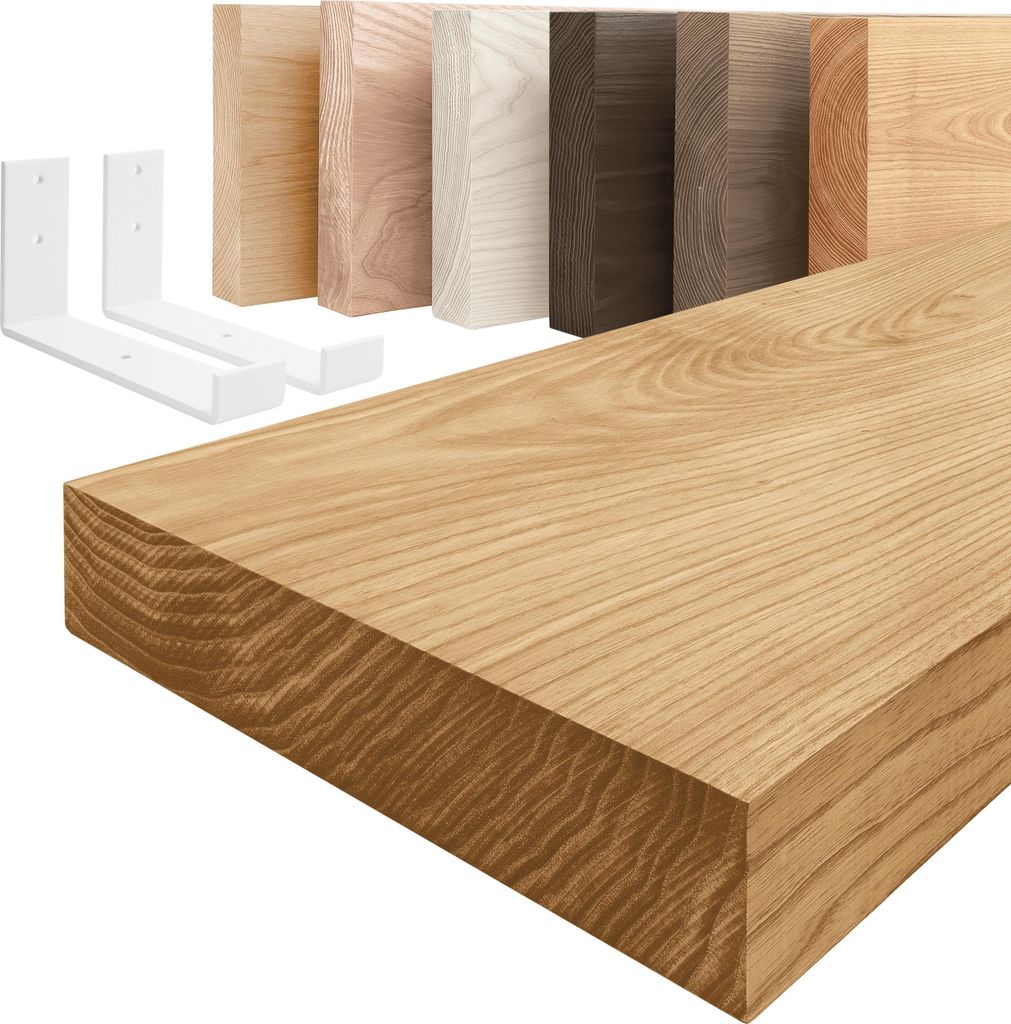 LAMO Manufaktur Wandregal Holz Gerade | Regal Farbe: Rustikal | mit weißem Industrial Regalträger | 100 cm