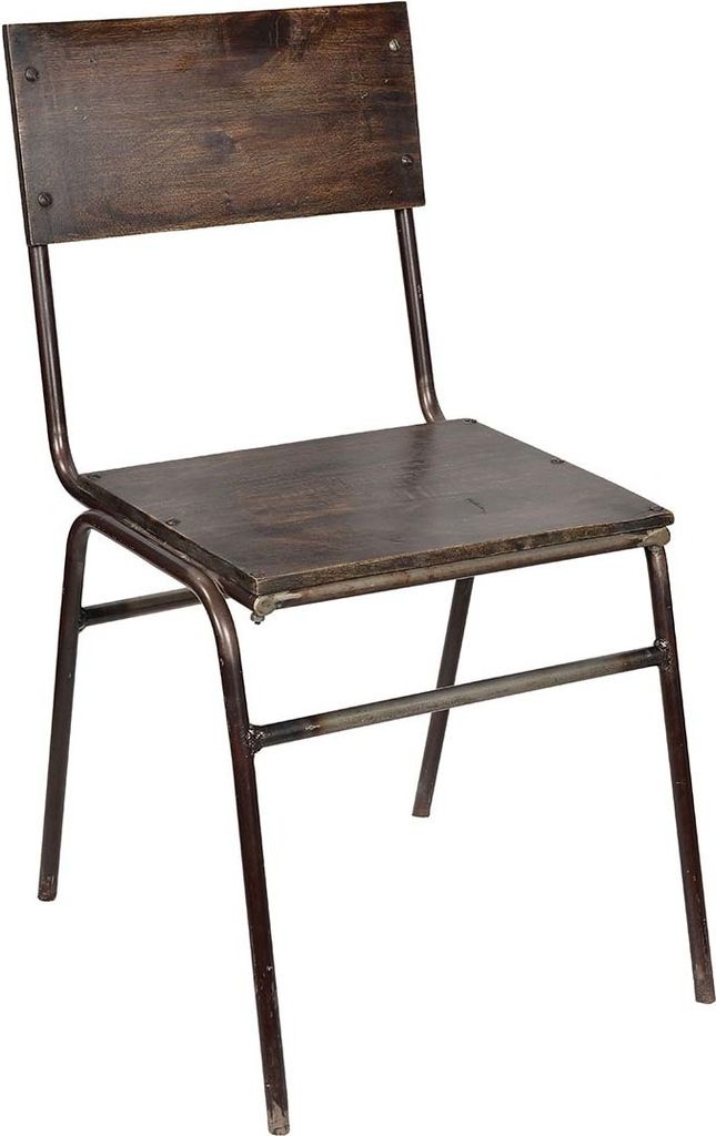 Rustikaler Esszimmerstuhl aus dunklem Holz und Eisen - 4er Set
