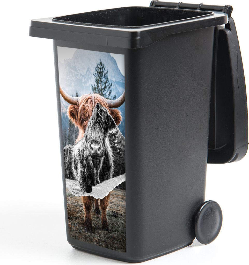 MuchoWow Mülltonnenaufkleber Schottischer Highlander - Kuh - Tiere 38x80 cm - Behälteraufkleber - Mülleimer-Aufkleber - Container-Aufkleber