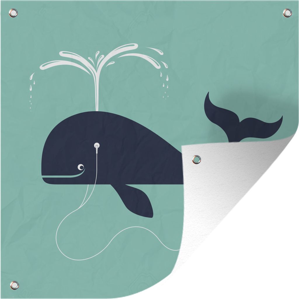 MuchoWow 50x50 cm Outdoor-Poster Gartendeko Sichtschutz Garten Poster für den Garten Eine Illustration eines Wals, der Musik genießt