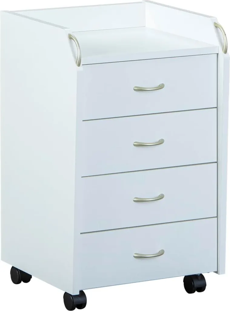 Caisson de bureau mobile blanc 4 tiroirs pour ranger dossiers et archives