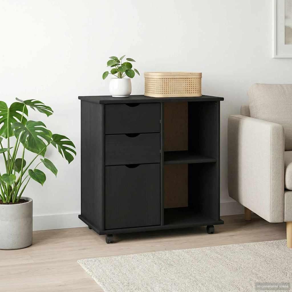 "Neues Produkt" Rollschrank - CLORIS - Schwarz 63,5x39x65,5 cm Massivholz Kiefer - Kommoden V2953