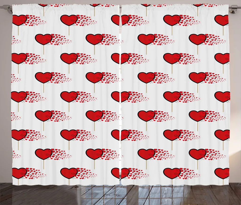 Rideau à fronces motif cœurs pour chambre à coucher 280x225cm rouge