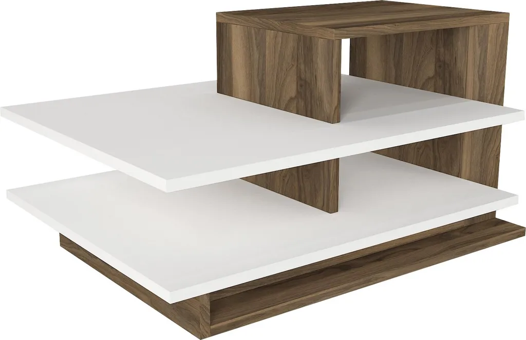 Table basse design Venüs avec rangement intégré blanc et noyer - 7