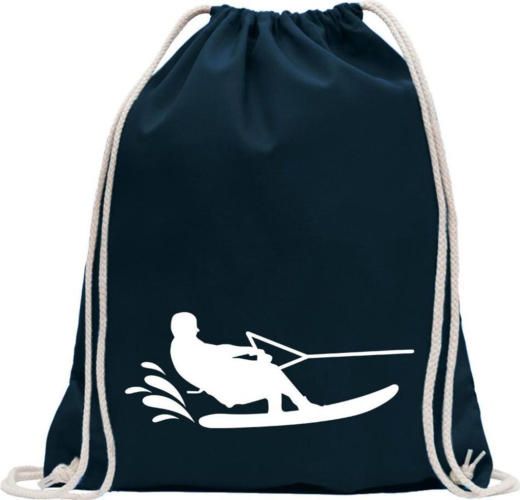 Kiwistar - Turnbeutel - dunkelblau - Wakeboarden Ski Sportler - Fun Rucksack Sport Beutel Gymsack Baumwolle mit Ziehgurt