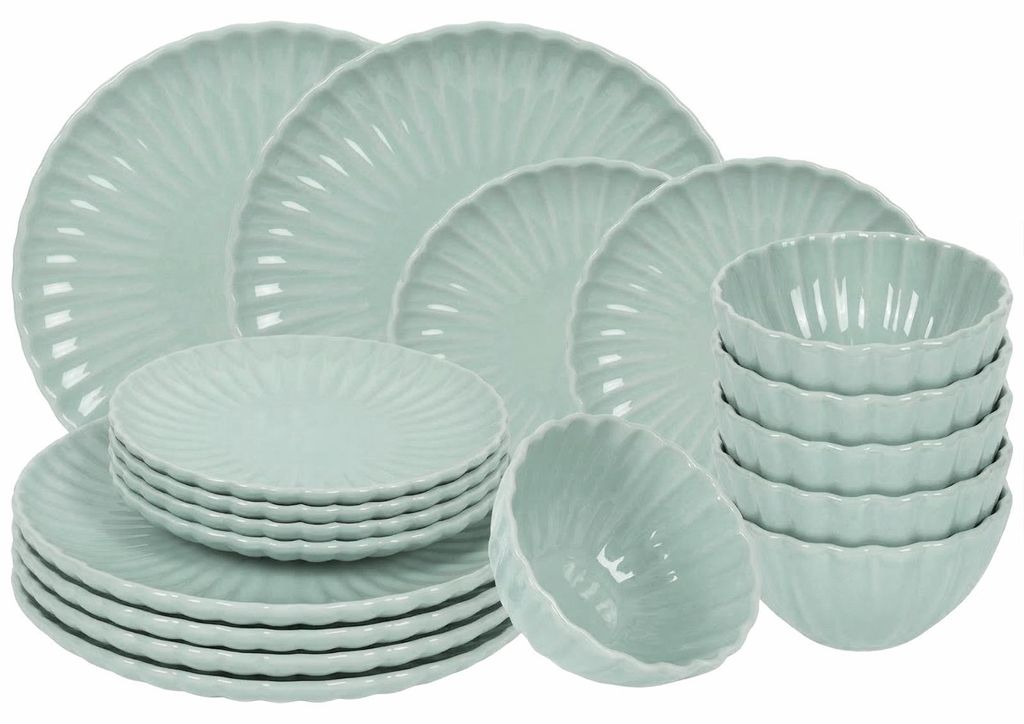 Cookinglife Geschirrset Cardida Grün 18-teilig / 6 Personen - 6 Speiseteller, 6 Frühstücksteller und 6 Schalen