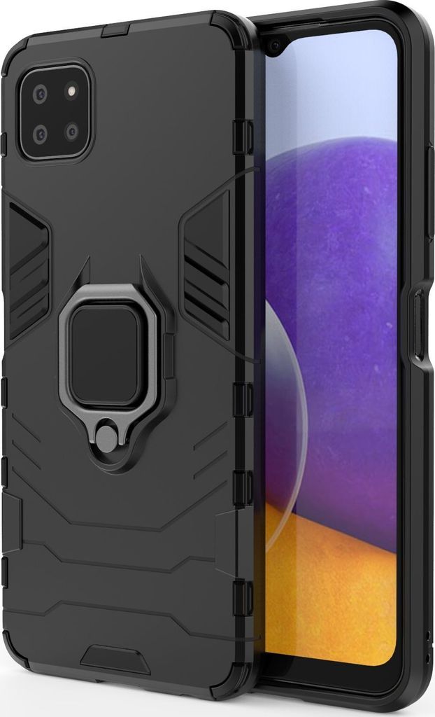 Mobigear Armor Ring Samsung Galaxy A22 5G Hülle Hardcase Backcover Stoßfest mit Ringhalter - Schwarz