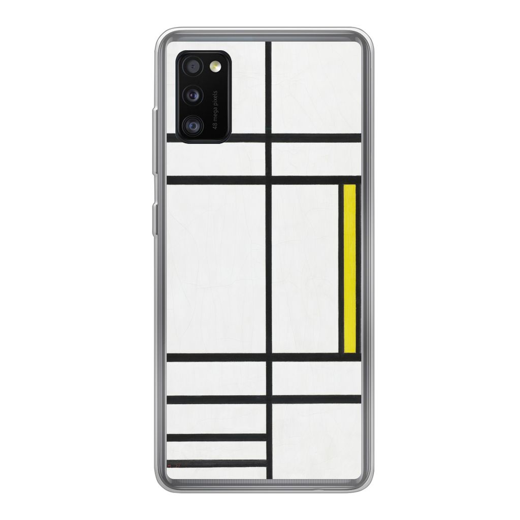 MuchoWow Handyhülle Schutzhülle Hülle für Samsung Galaxy A41 Komposition in Weiß, Rot und Gelb - Piet Mondrian Silikon Softcase Handy Hülle...