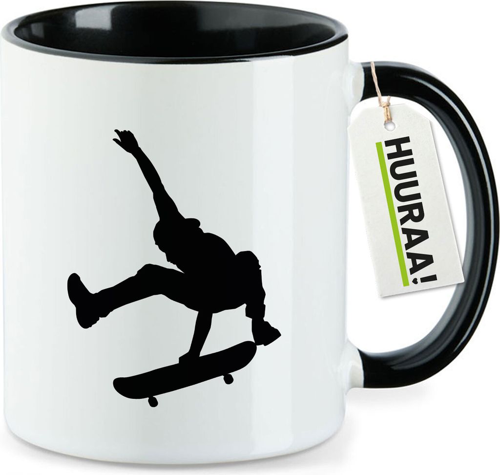 Huuraa Kaffeetasse Skateboarden Silhouette 330ml Schwarz Keramik Kaffeebecher Geschenkidee