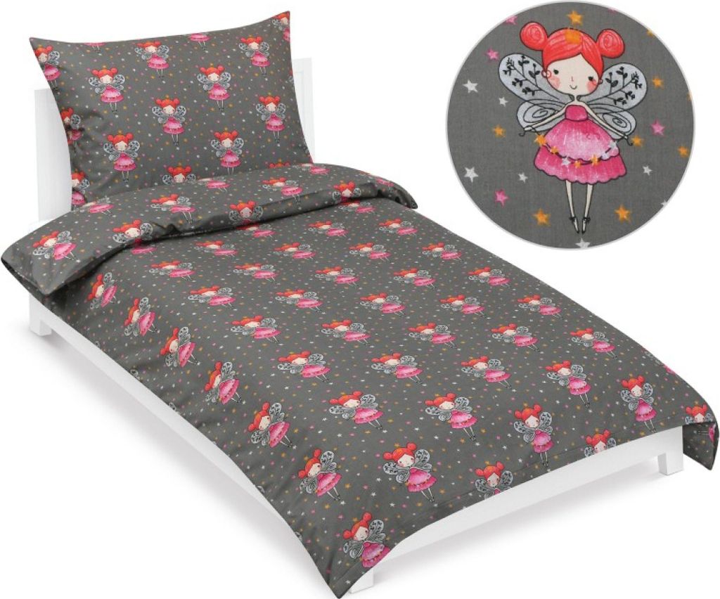 Baumwollbettwäsche junior - Weiß, rosa, grau - 140x200, 70x90