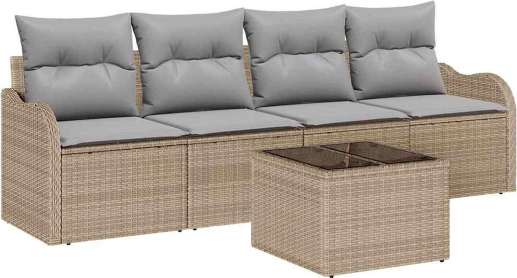vidaXL Garten-Sofa-Set mit Kissen mit Speicher 5 pcs Beige und Grau