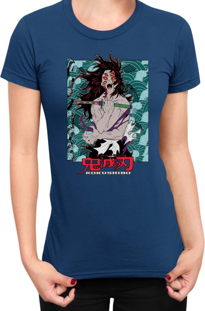 Damen T-Shirt Demon Anime Slayer Kimetsu No Yaiba Kokushibo 001, Lady M / Dunkelblau