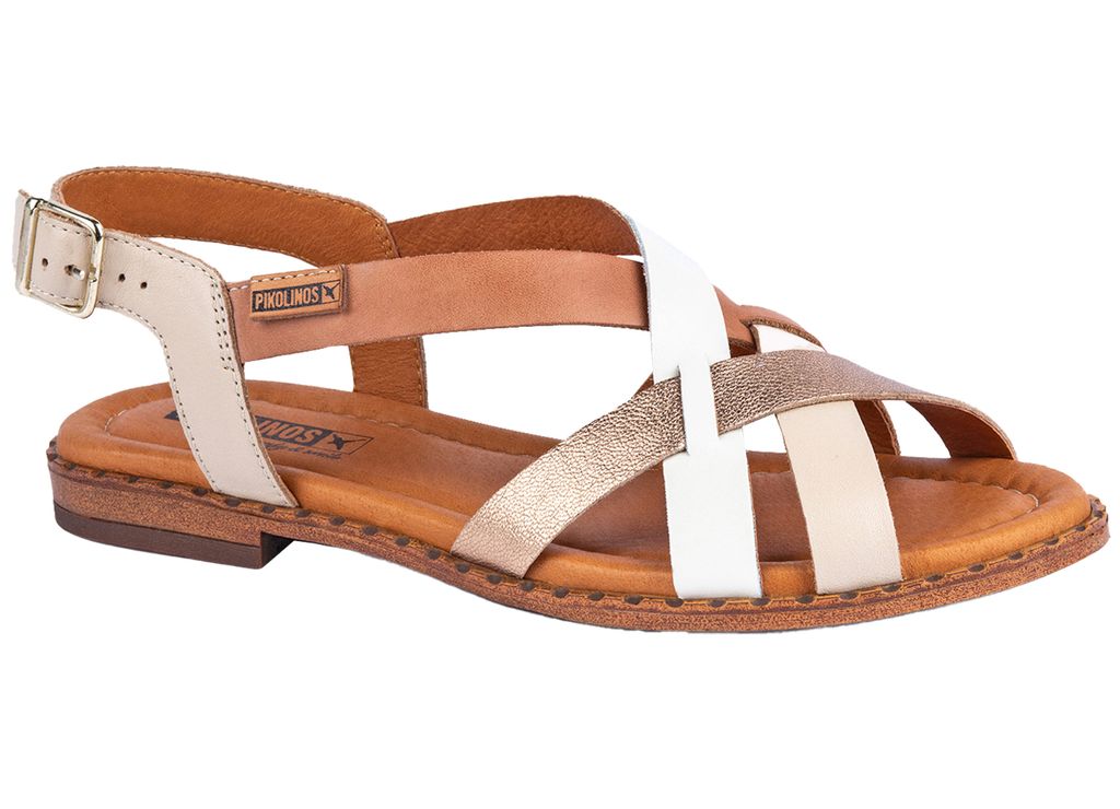 Pikolinos Damen Sandalen Leder Slingback flach bequem trendy Algar W0X-0556, Größe:40 EU, Farbe:Beige