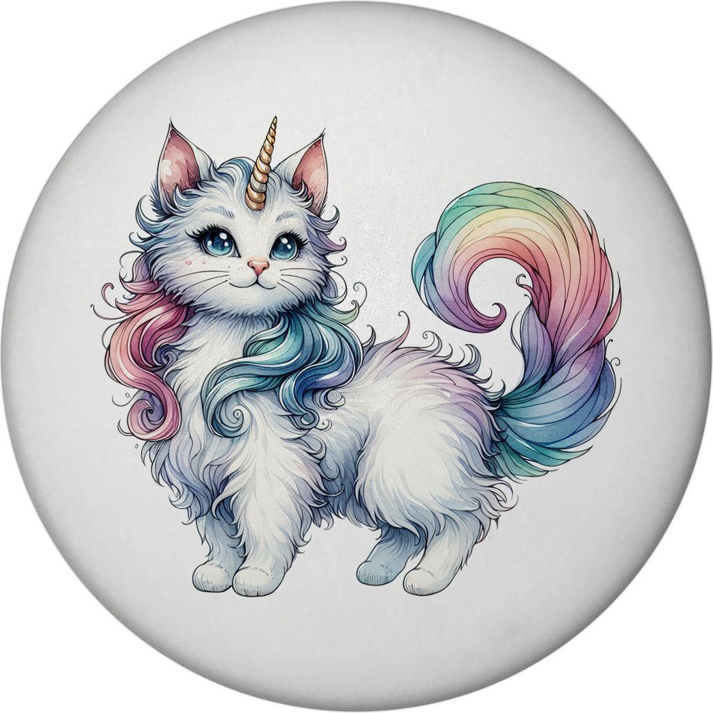 Einhorn-Katze Magnet rund