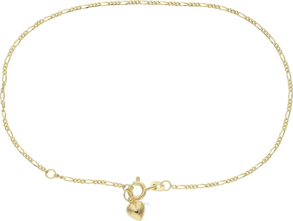 Fußkette Gold 333 Figaro mit Herz Anhänger Länge 25 cm JL48-04-0113 Germany