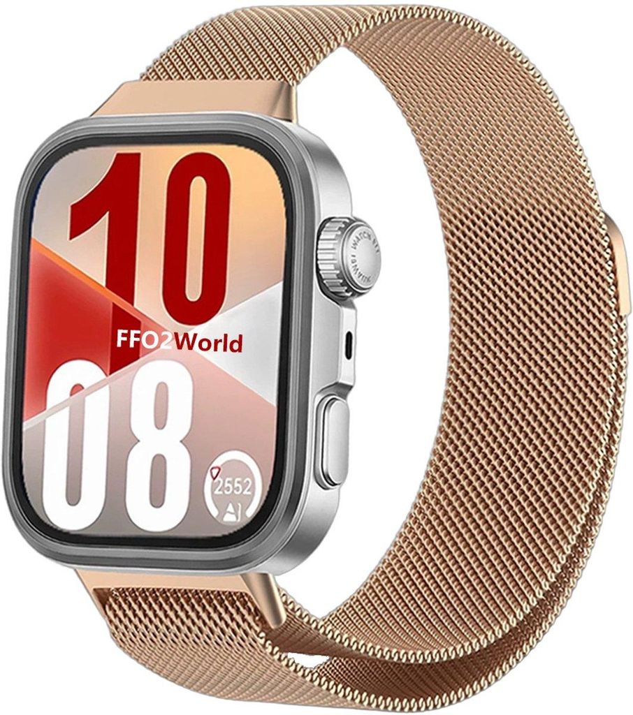 FFO2World Edelstahl-Milanese-Armband für Huawei Watch Fit 4 Pro / Fit 4 / Fit 3 – Milanaise-Armband mit Magnetverschluss – Roségold