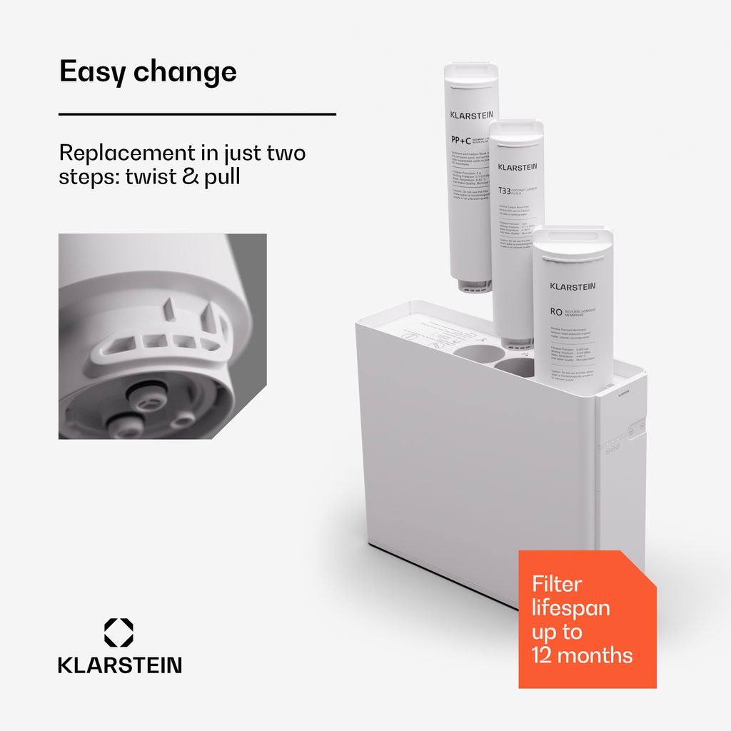 Klarstein RO-systeem vervangingsfilter voor leidingwater, filter voor omgekeerde osmose-filtersysteem, 24 maanden houdbaar, compatibel met PureLine 400 GPD, 1 x vervangende