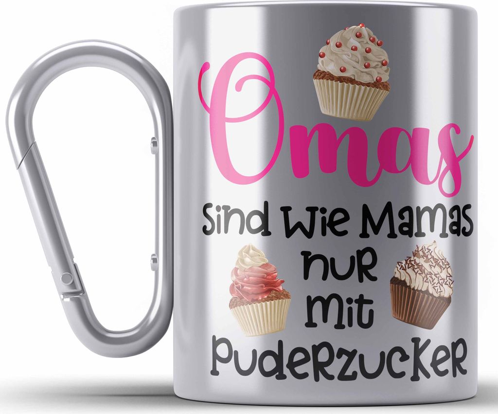 Trendation - Beste Oma Geschenk Edelstahl Tasse Karabiner Geburtstagsgeschenk von Enkel Enkelin Geschenkideen Lustig Geburtstag Grossmutter (Silber)