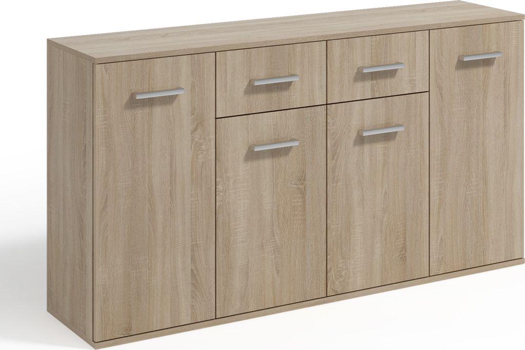 Masseno Kommode GIACOMO III 160 cm Sideboard mit 2 Schubladen und 4 Türen für Wohnzimmer Schlafzimmer Modern 160x33x85 cm Sonoma Eiche / Sonoma E...