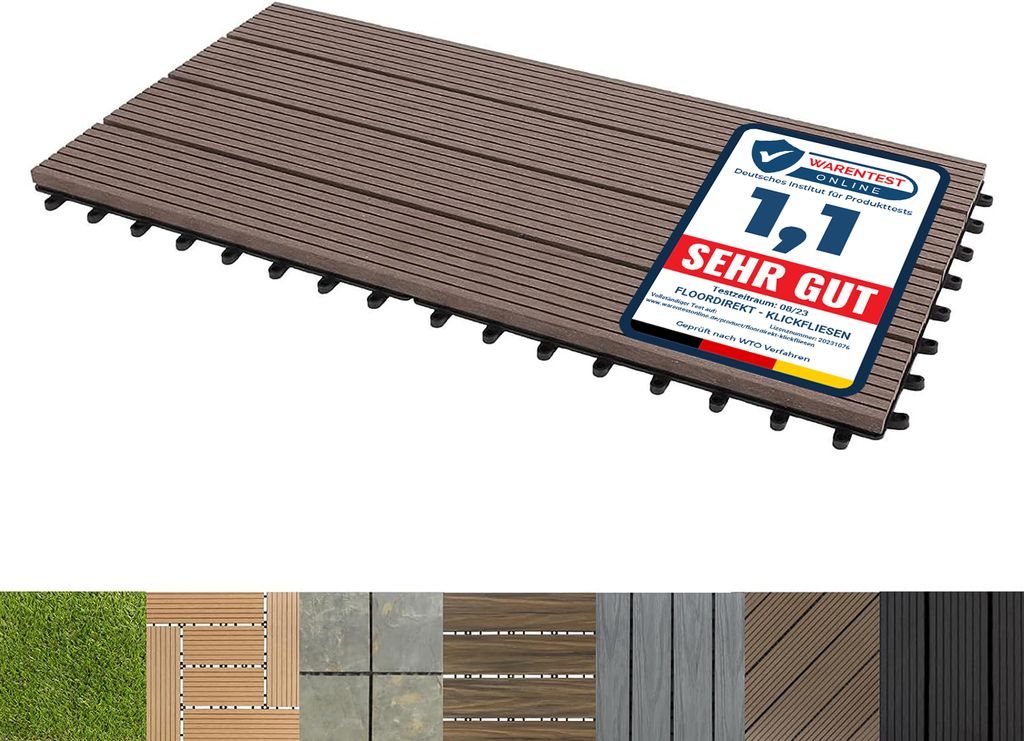 WPC Klickfliesen Terrassenfliesen Royal Dunkelbraun 60x30 Produktbild