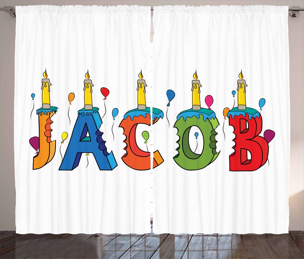 ABAKUHAUS Jacob Rustikaler Gardine, Festlicher bunter Name, Schlafzimmer Kräuselband Vorhang mit Schlaufen und Haken, 280 x 225 cm, Mehrfarbig