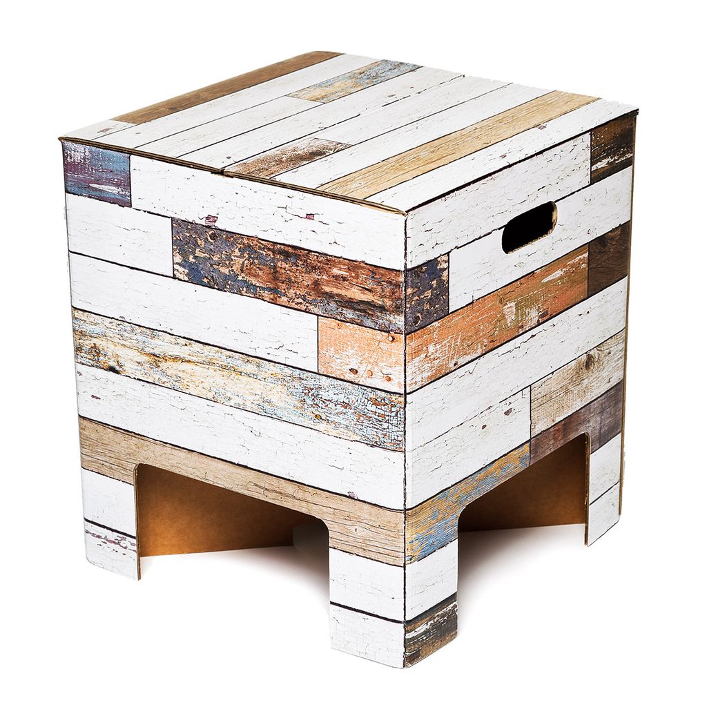 Dutch Design Brand Kartonhocker - Langlebiger Fußschemel - 200 kg Ladungskapazität - 30x30x34cm - Beachwood