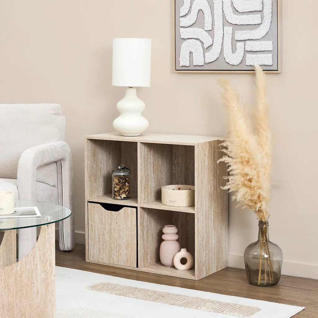 Étagère de Rangement 4 Cases Pietra - Module de Bureau et Salon Chic
