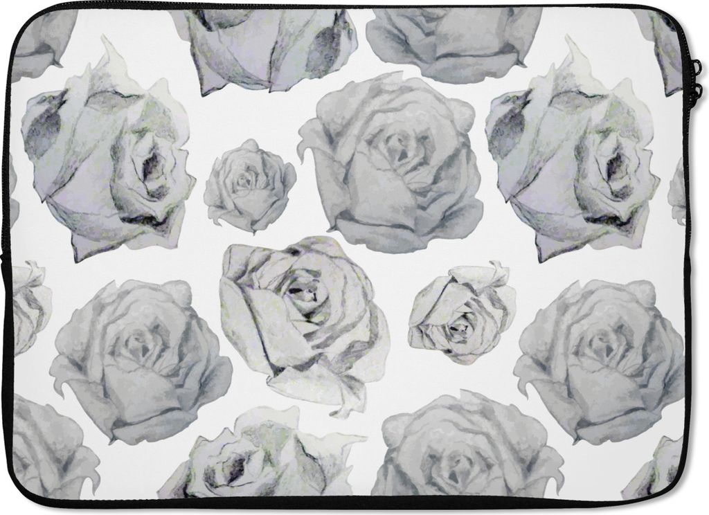 MuchoWow Laptop Hülle 13 Zoll Rosen - Blume - Schwarz und weiß - Muster Laptoptasche - Laptophülle - Sleeve - Rundumschutz