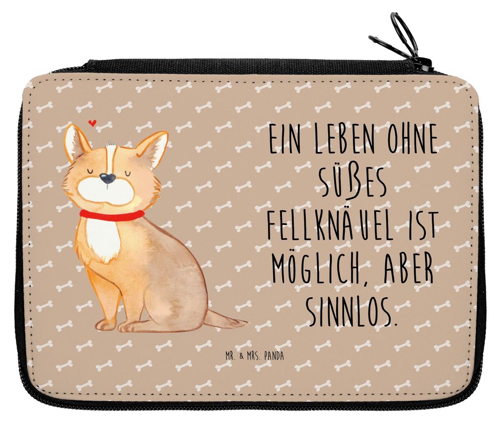 Mr. & Mrs. Panda Federmäppchen Hund Glück - Hundeglück - Geschenk, Schlampermäppchen, Spruch, Corgie, Herz, Federtasche, Bleistiftetui, Etui, L...