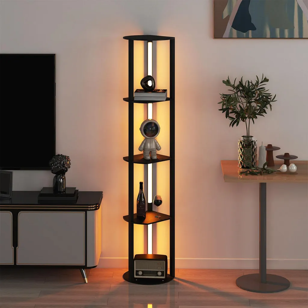 Lampadaire Gain de Place 163cm avec Rangement et LED à Intensité Variable