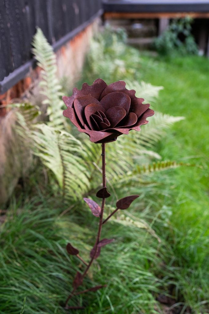 2x Rosen 83x14,5 cm, Gartenfiguren & Gartenstatuen - Gartendeko, Gartenstecker Rost - Rost Deko für Garten - Rostdeko Gartendeko für draußen - C...