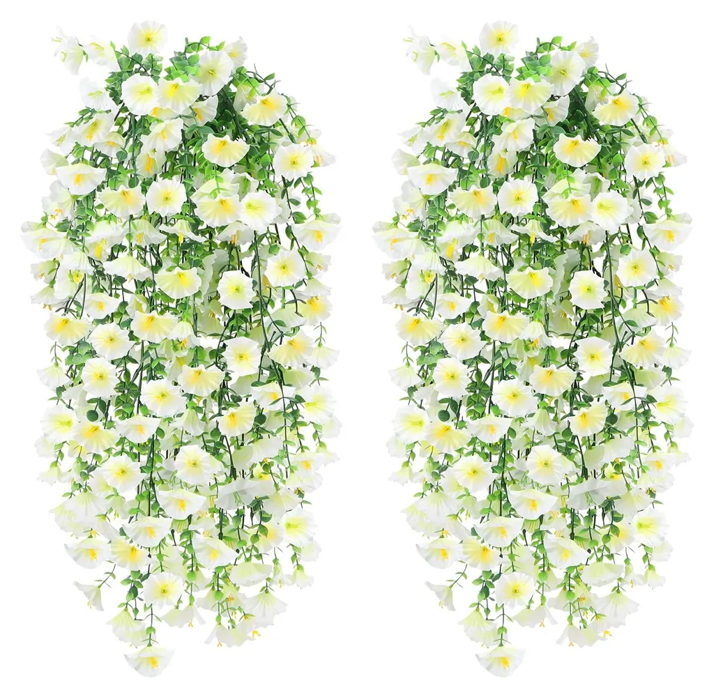 2 Fleurs Suspendues Artificielles Pétunias de 76 cm avec Pot en Osier