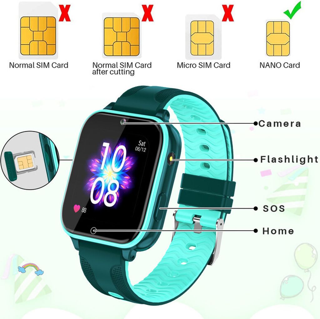(Grün) T12 4G Smart Watch für Kinder, Touchscreen-Kinderuhr Produktbild 12