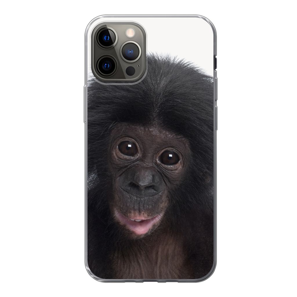 MuchoWow Handyhülle Schutzhülle Hülle für iPhone 13 Pro Affe - Schimpanse - Porträt - Kinder - Jungen - Mädchen Silikon Softcase Handy Hül...