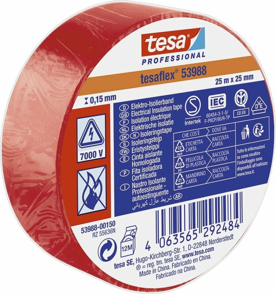 TESA Isolierband Rot PVC 25 mm x 25 m