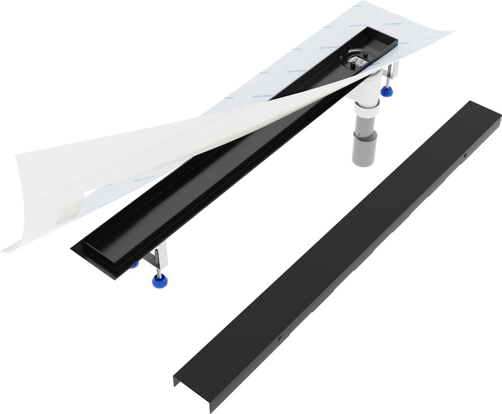 Aquabad SDS Schwarzmatte Duschrinne 90cm mit Blende: Bord, Ablauf Senkrecht Seitlich
