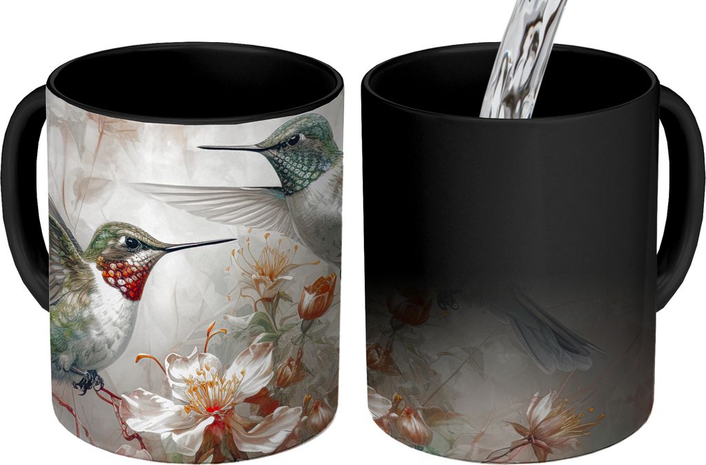 KitchenYeah Zauber Tasse Zaubertasse Magic Kolibri - Vögel - Blumen - Pflanzen 350 ml Farbwechsel Becher Geschenk Geschenkidee - Magic-Tasse - F...