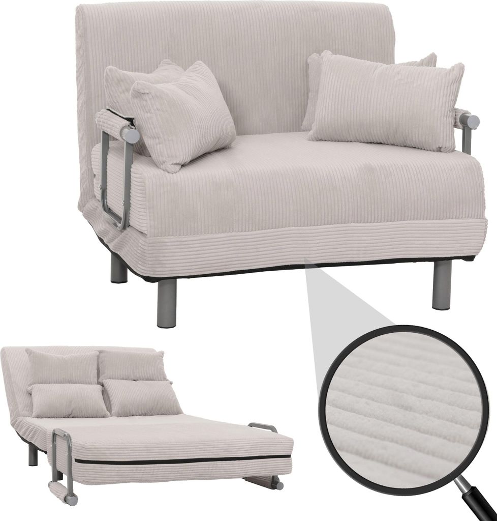 Schlafsessel HWC-K29, Klappsessel Schlafsofa Gästebett, Liegefläche 190x100cm, Stoff Cord (330g/m²) hellgrau