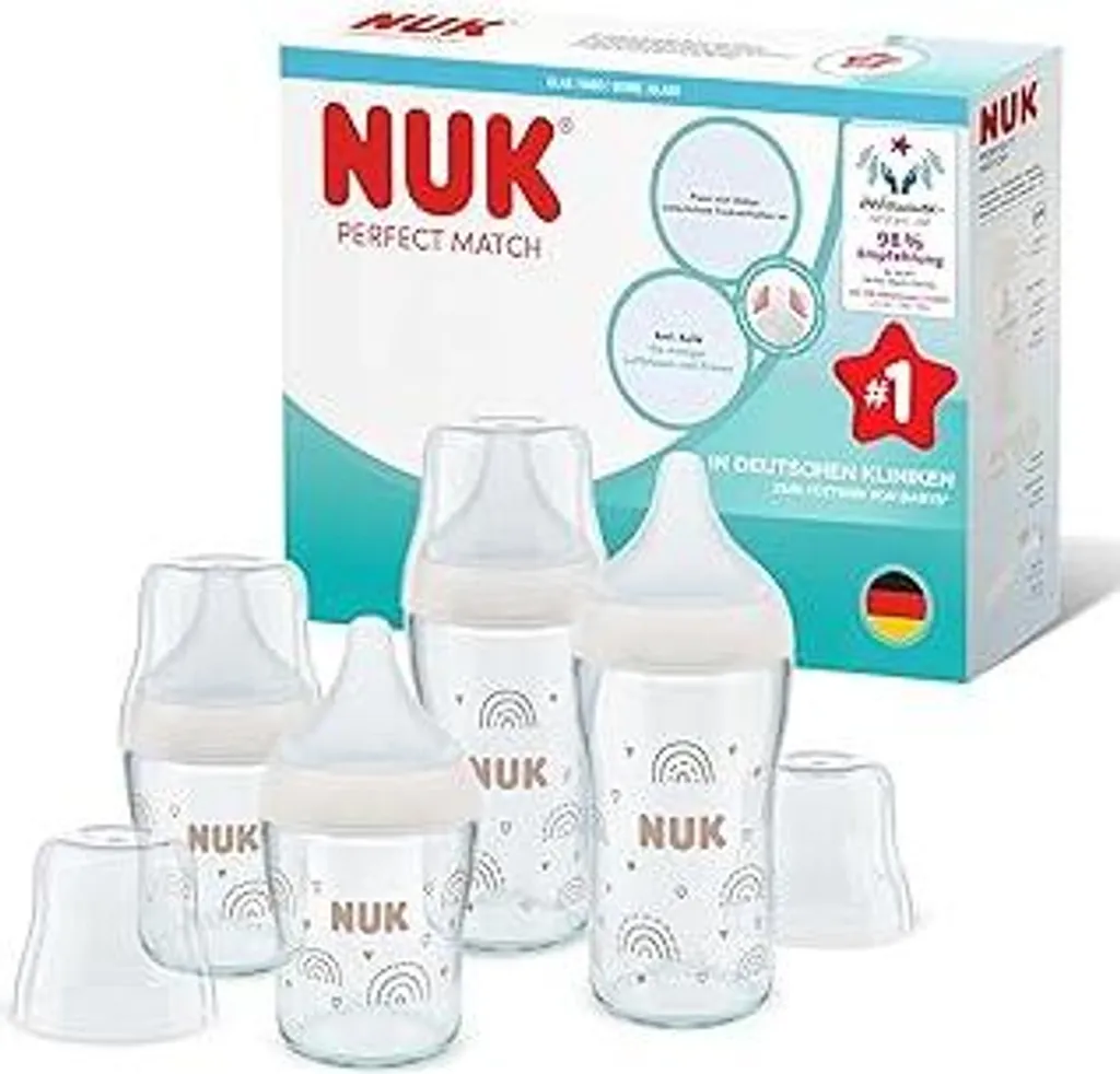 Set Regalo Biberon NUK Perfect Match Vetro Rainbow | 120ml 230ml