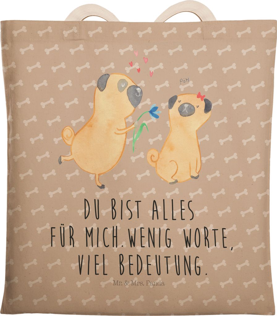 Mr. & Mrs. Panda Tote Bag Mops Verliebt - Hundeglück - Geschenk, Knuffig, Hund, Stoffbeutel, Beutel, Einkaufstasche, Sprüche, shopping, Stofftrag...