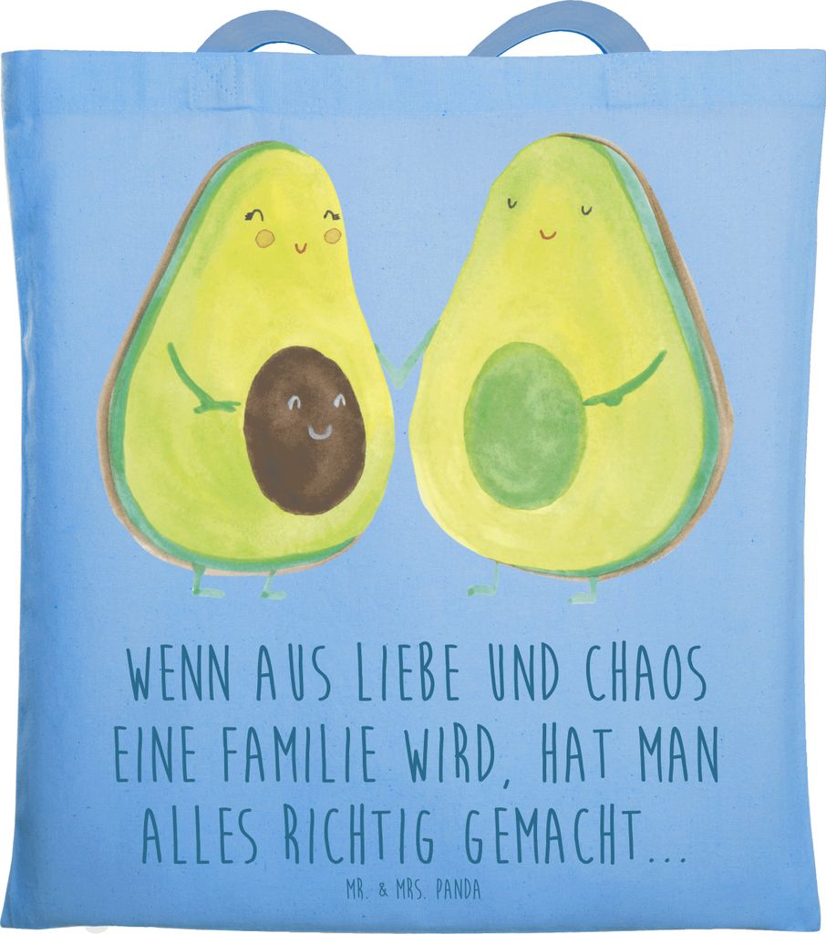 Mr. & Mrs. Panda Tote Bag Avocado Pärchen - Sky Blue - Geschenk, Kinder, Shopping Tasche, Schwangerschaft, Familie, Babyshower, Uni, studententasc...