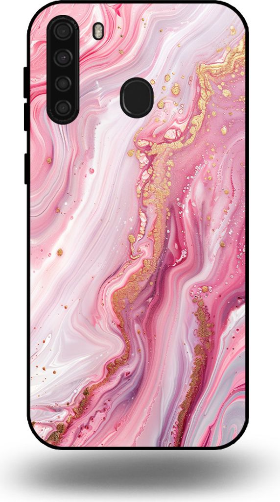 Smartphonica Handytasche passend für Samsung Galaxy A21 mit Marmordruck - TPU Rückseitenschutzhülle Marmordesign - Pink