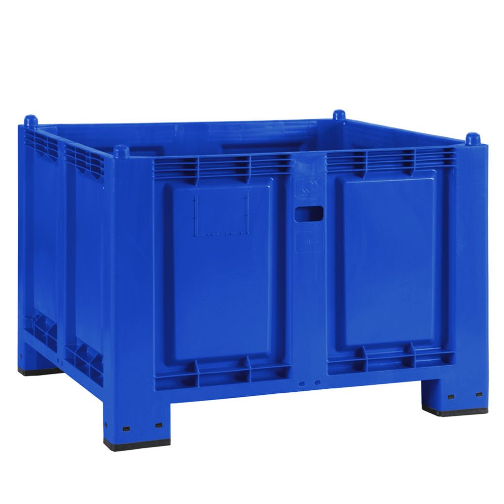 Palettenbox mit 4 Füßen, LxBxH 1200 x 800 x 850 mm, blau, Boden/Wände geschlossen. Tragkraft 500 kg