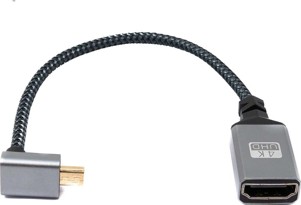 SYSTEM-S HDMI 1.4 Kabel 20 cm 4K UHD 60 Hz Micro Winkel UP zu Standard Buchse geflochten