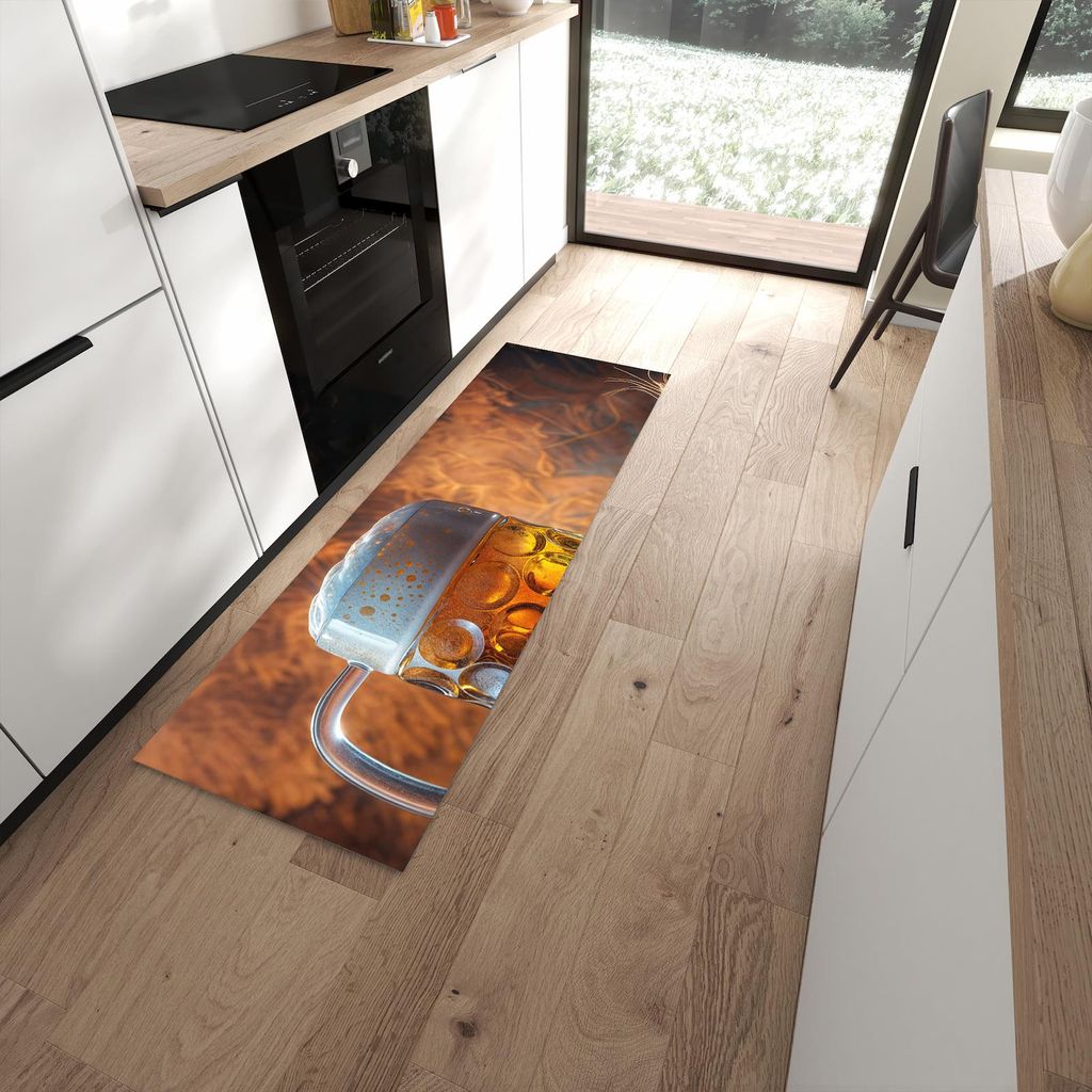 Küchenteppich 60x180cm rutschfest & abwischbar PVC Läufer - Bierkrug