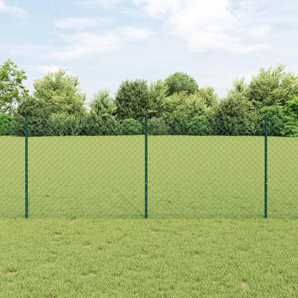 Clôture extérieure vidaXL verte avec poteaux de fixation - Acier traité