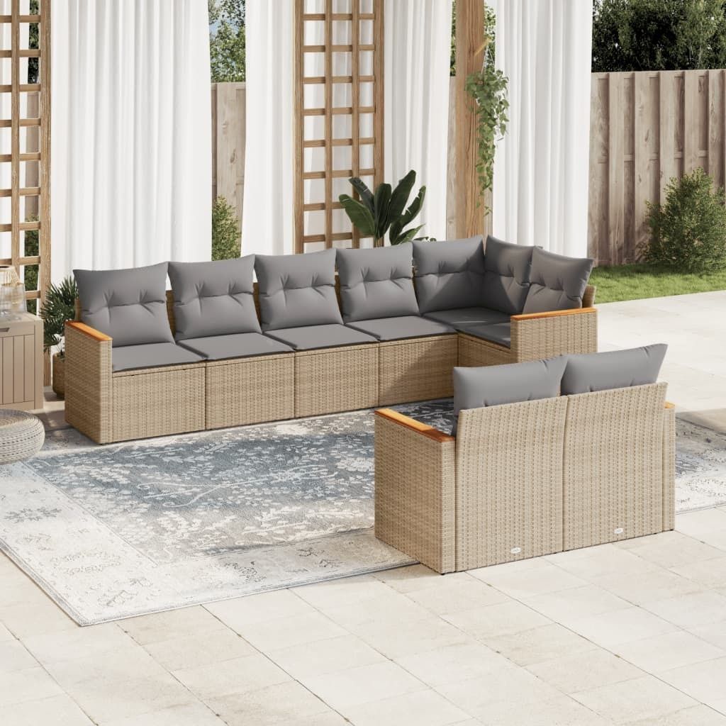 Maison Exclusive - 8-tlg. Garten-Sofagarnitur mit Kissen Beige Poly Rattan