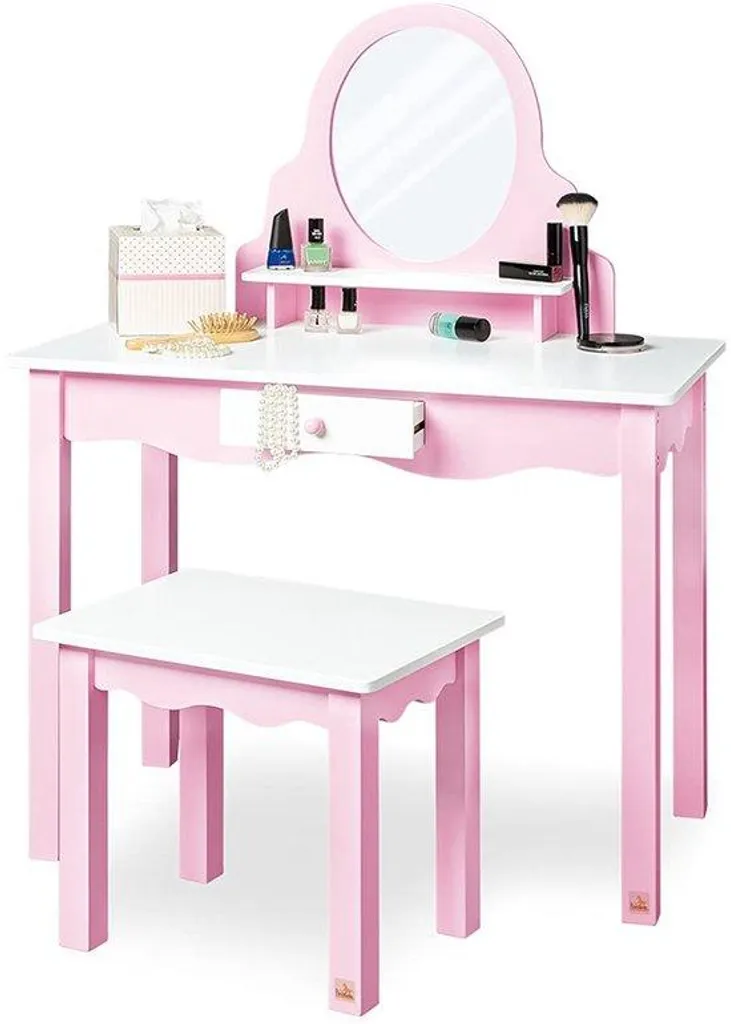 Petite table pliante bicolore MDF blanc et rose - Design compact 2 pcs