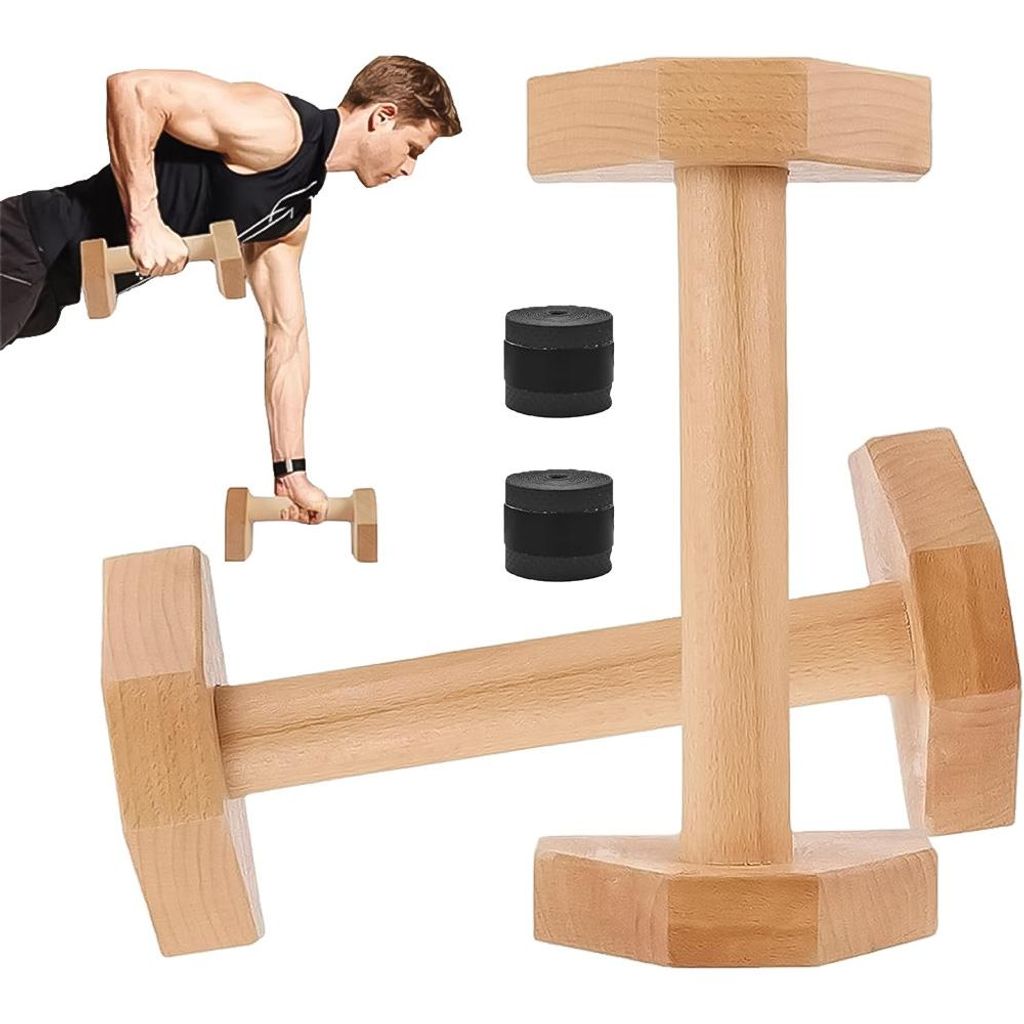 Liegestützgriffe aus Holz - 2x Gelenkschonende & Rutschfeste Paralletes - Ergonomische Push Up Bars für Calesthenics, Handstand & Liegestütze